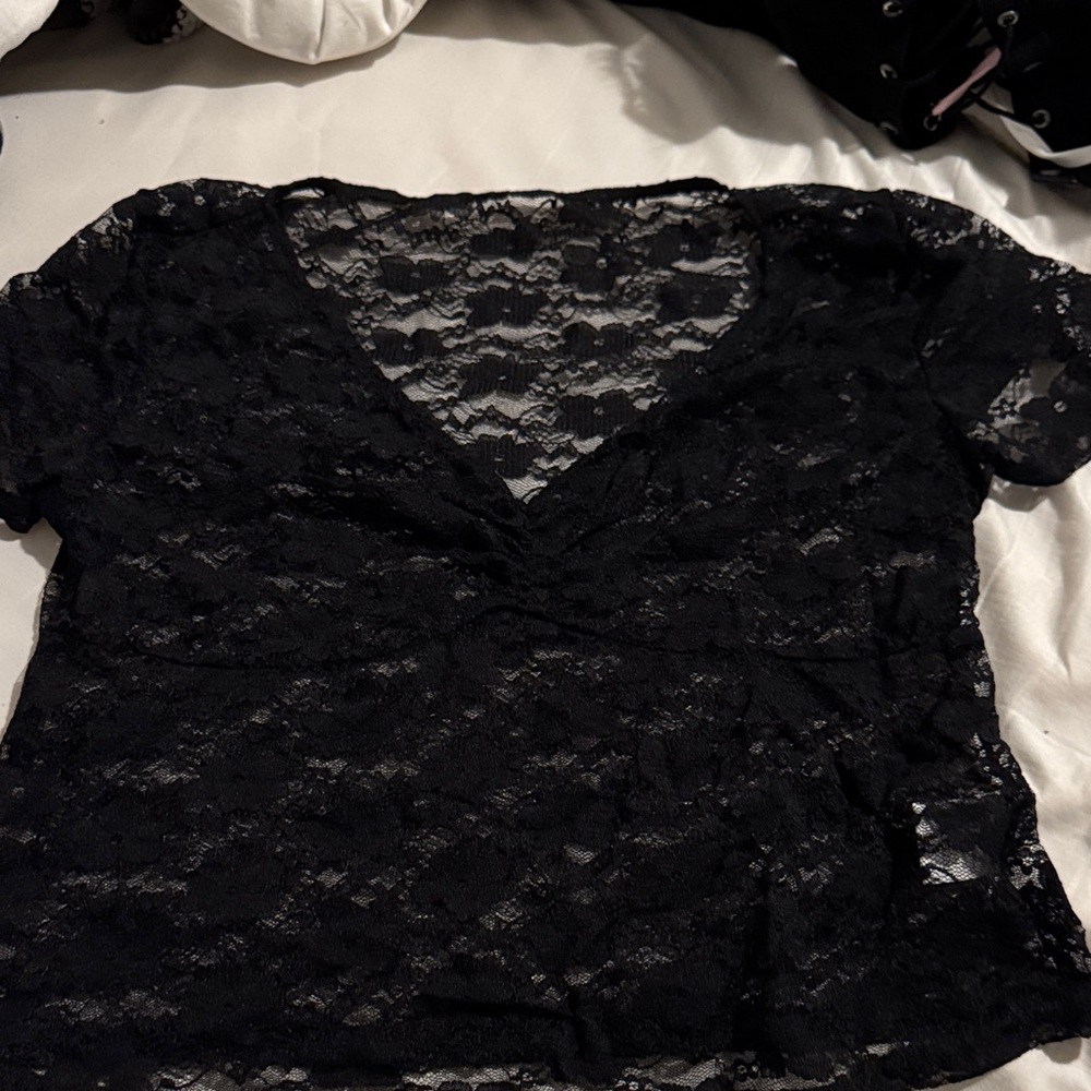 SHEIN Black Lace V-Neck Blouse